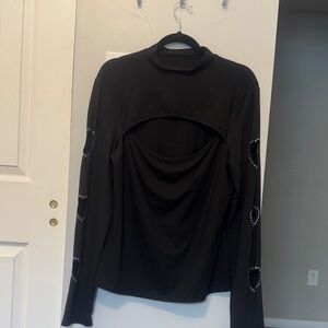 SHEIN Black Long Sleeve Top with Heart Details